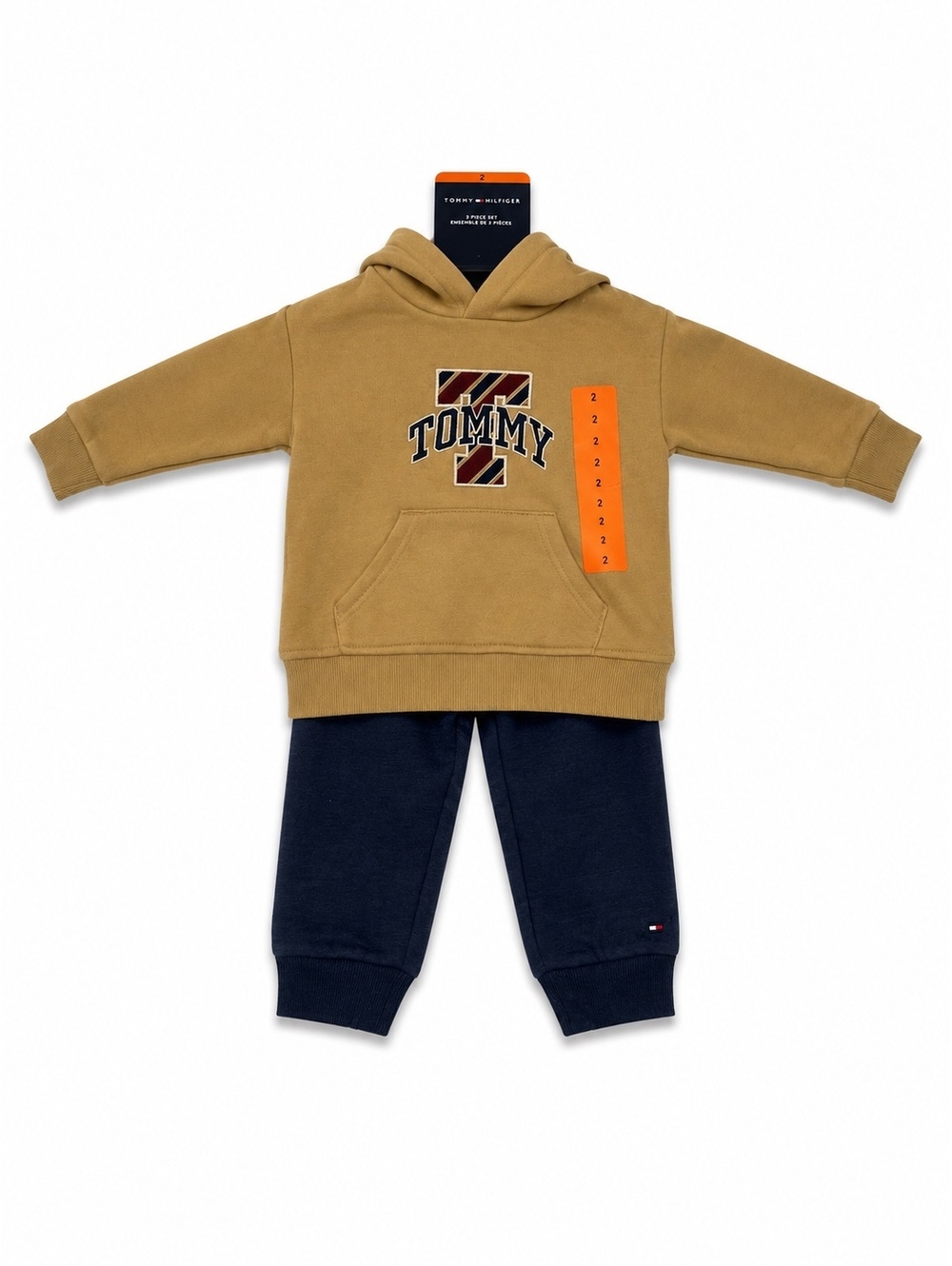 Tommy Hilfiger Baby 2-Piece Hoodie Jogger Set Tan Navy Size 2 NWT